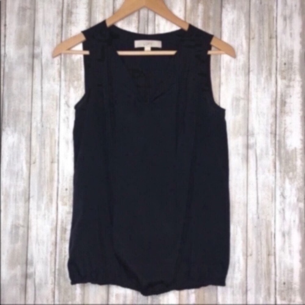 LOFT Black Ruffle Neck Sleeveless Blouse XS Minimalist Top
